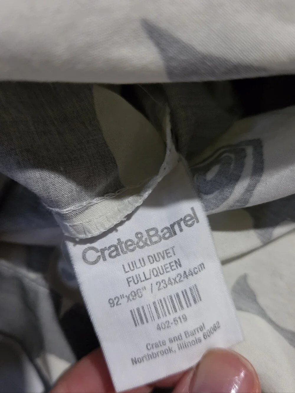 Crate & Barrel Lulu Gray Floral Full/Queen Duvet Cover 100% Cotton